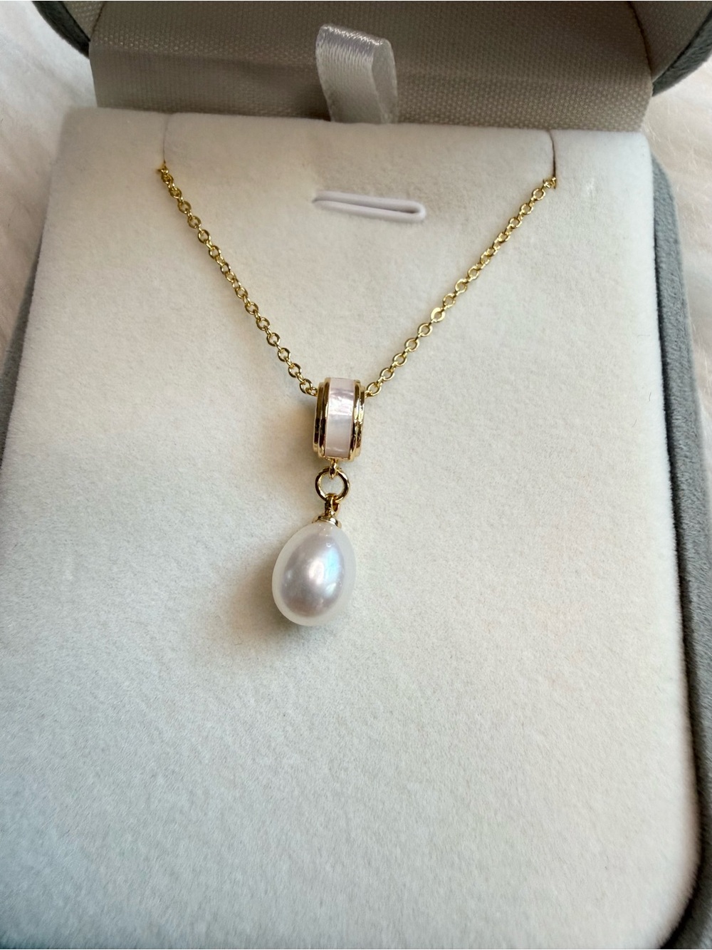 5A Freshwater Cultured Single Pearl Necklace Pendant Gold 7.5mm Birthday Gift